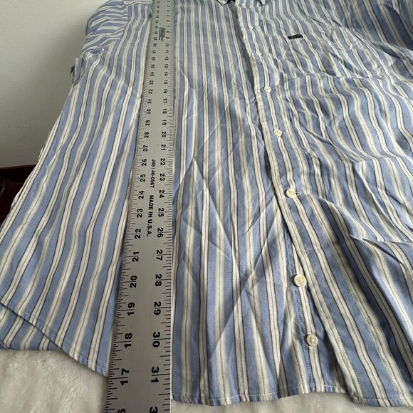 Faconnable Mens XL Blue & White Striped Button-Down Shirt 100% Cotton Pocket USA - Picture 7 of 7